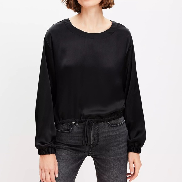 LOFT Tops - LOFT Black Satin Drawstring Blouse NWT